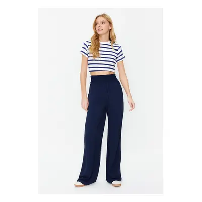 Trendyol Navy Blue Wide Leg Trousers with Elastic Waist