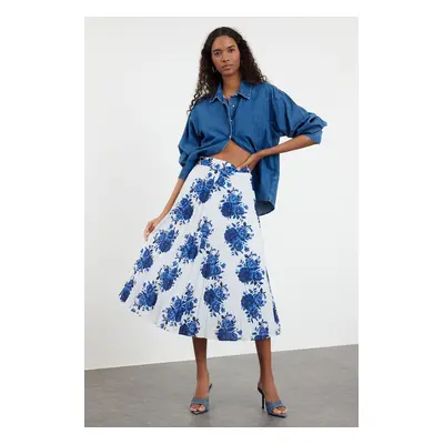 Trendyol Navy Blue Woven Rose Pattern Pleated Skirt