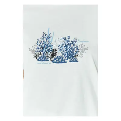 Trendyol Blue Regular/Normal Pattern Stone Embroidered Knitted T-Shirt