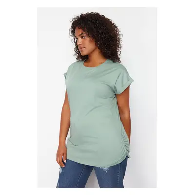 Trendyol Curve Mint 100% Cotton More Sustainable Stitching Detailed Knitted Blouse