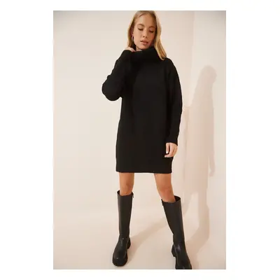 Happiness İstanbul Women's Black Turtleneck Mini Knitwear Dress