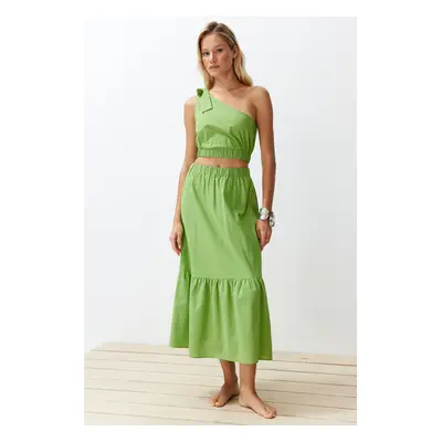 Trendyol Green Woven One Shoulder Blouse Skirt Beach Set