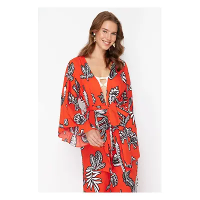 Trendyol Floral Patterned Mini Woven Ruffle Kimono&Kaftan