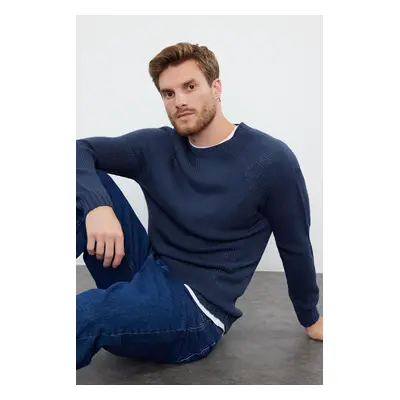 Trendyol Indigo Slim Fit Slim Cut Crew Neck Raglan Sleeve Basic Knitwear Sweater