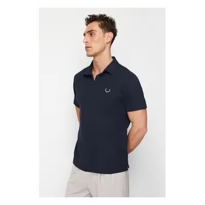 Trendyol Navy Blue Regular Cut Embroidered Textured Polo Neck T-Shirt