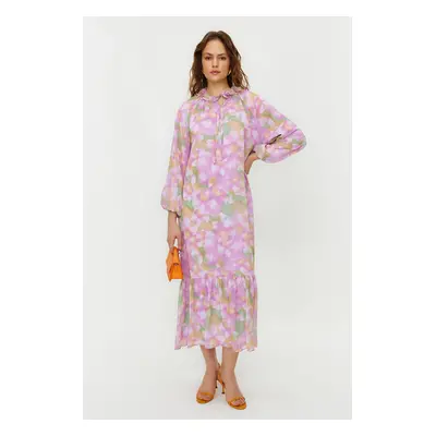 Trendyol Pink Floral Lined Woven Chiffon Dress