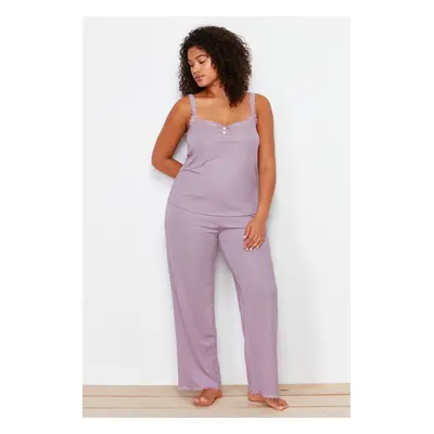 Trendyol Curve Lilac Corded Strap Knitted Pajama Set