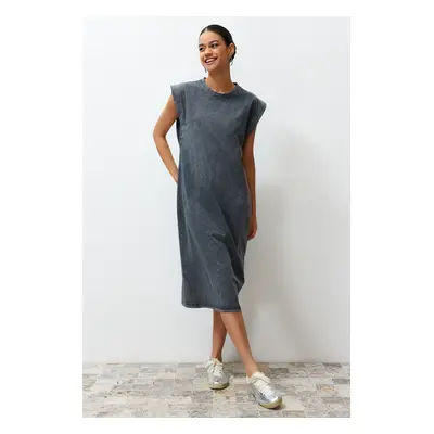 Trendyol Anthracite Washed/Faded Effect Shift/Straight Cut Knit Dress