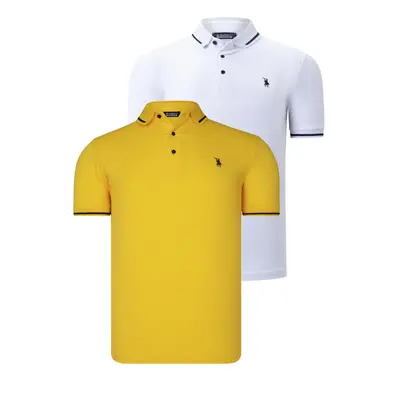 DOUBLE SET T8586 DEWBERRY MEN'S T-SHIRT-WHITE-YELLOW