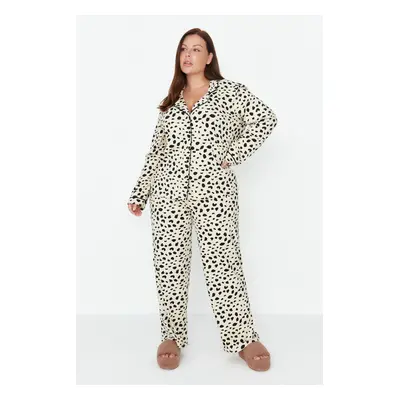 Trendyol Curve Multicolored Animal Patterned Shirt Collar Knitted Pajama Set