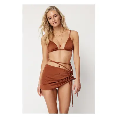 Trendyol Brown Triangle Brazilian 3-Piece Bikini Set