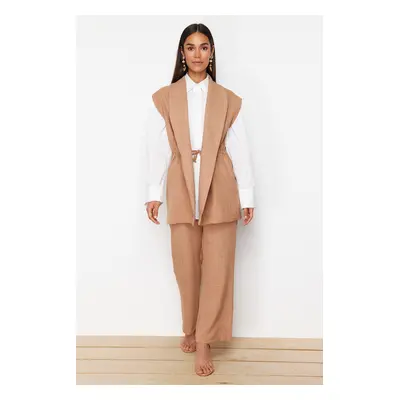 Trendyol Brown Inside Tie Linen Look Kimono-Pants Woven Suit