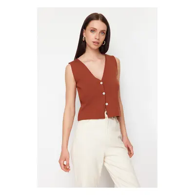 Trendyol Brown Basic Vest Look Premium Yarn/Special Yarn Knitwear Thin Blouse