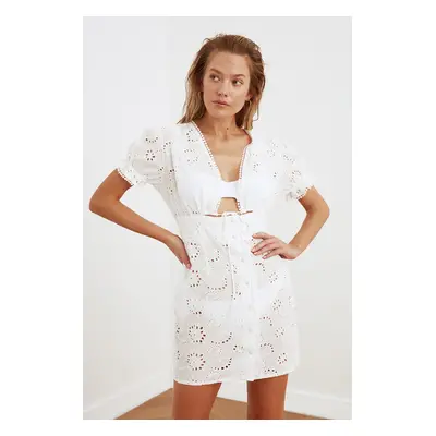 Trendyol White Button Detailed Fisto Beach Dress