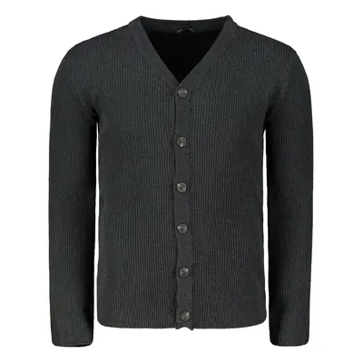 Trendyol Anthracite Slim Fit Cotton Slim Fit V Neck Buttoned Ribbed Knit Cardigan