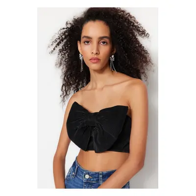 Trendyol černý pletený texturovaný crop bustier