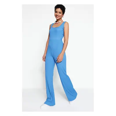 Trendyol Indigo Low-Collection Knitted Jumpsuit with Tie Detailed.