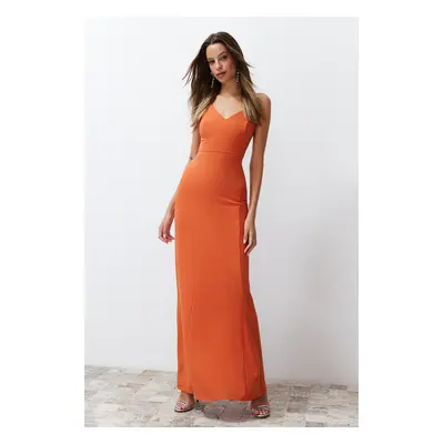 Trendyol Orange Fitted Woven Long Elegant Evening Dress