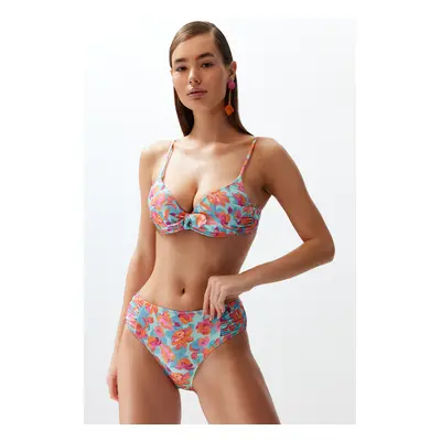 Trendyol Floral Print Draped High Waist Hipster Bikini Bottom