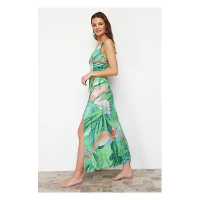 Trendyol Green Tropical Print Maxi Woven Beach Dress