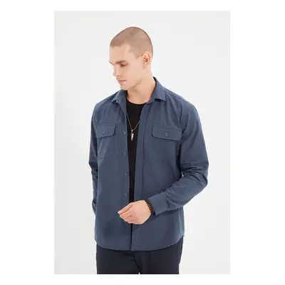 Trendyol Indigo Regular Fit Double Pocket Flap Textured Winter Jacket Shirt