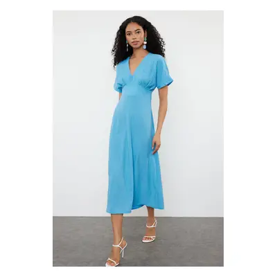 Trendyol Light Blue A-Line Bodice Detailed V-Neck Maxi Woven Dress