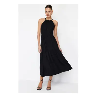 Trendyol Black*001 Halter Printed A-Line Maxi Knitted Maxi Dress