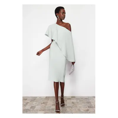 Trendyol Mint Cape Detailed Woven Elegant Evening Dress