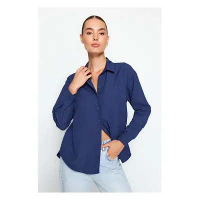 Trendyol Navy Blue Loose Fit bavlněná tkaná košile