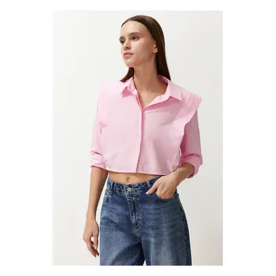 Trendyol Pink Stoned Crop Woven Shirt with Padded Sleeves