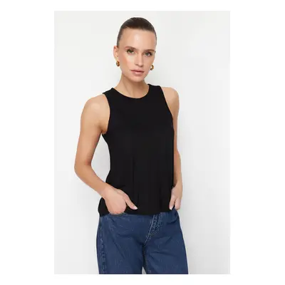 Trendyol Black Viscose Regular/Normal Fit Crew Neck Knitted Blouse