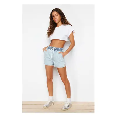 Trendyol Light Blue Lace Detailed Denim Shorts