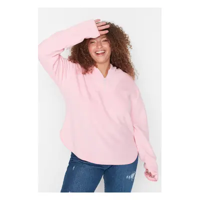 Trendyol Curve Pink Hooded Thick Fleece Knitted Sweatshirt