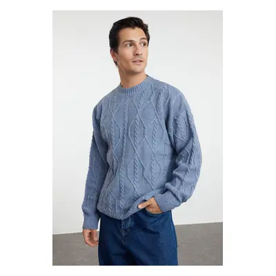 Trendyol Blue Oversize Crew Neck Hair Knitted Knitwear Sweater