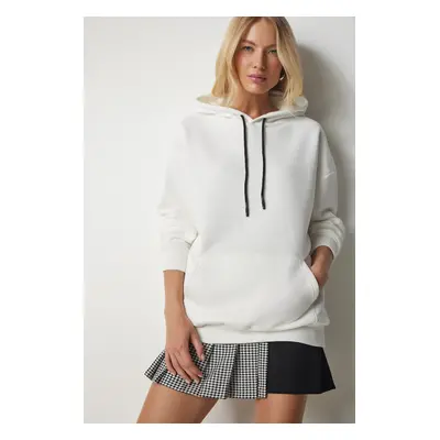 Happiness İstanbul Women's Ecru Hooded Knitted Sweatshirt