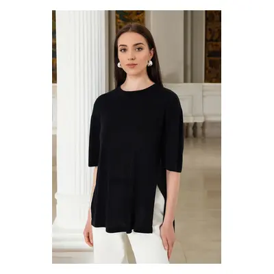 Trendyol Black Basic Flowy Slit Detailed Knitwear T-Shirt