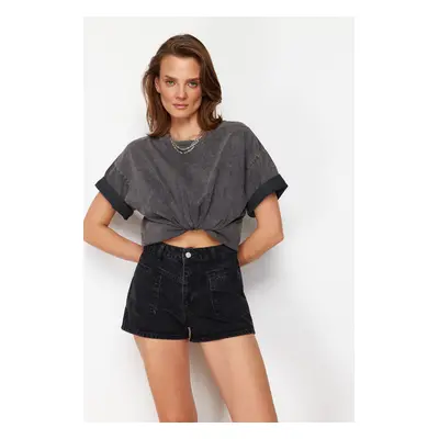 Trendyol Black Stitch Detail Denim Shorts