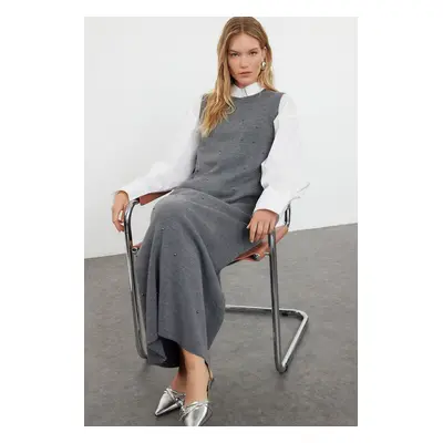 Trendyol Anthracite Pearl Knitwear Dress