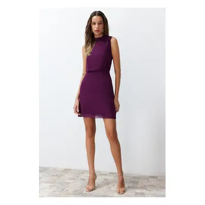 Trendyol Damson A-Line High Neck Lined Chiffon Mini Woven Dress