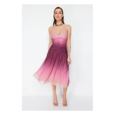 Trendyol Multicolored A-Line Knitted Tulle Dress