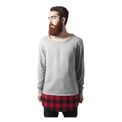 Dlouhý Flanell Bottom Open Edge Crewneck šedá/blok/červená