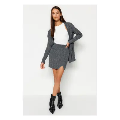 Trendyol Anthracite Silvery Skirt- Cardigan Knitwear Two Piece Set