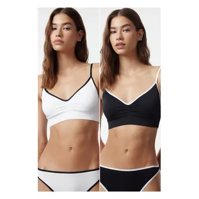 Trendyol Black-White 2-Pack Seamless/Seamless Non-Padded Non-Accessory Cupped Bustier Knitted Br