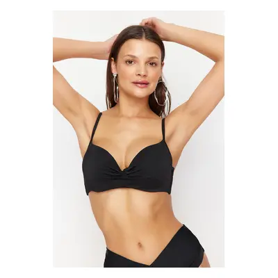 Trendyol Black Balconette Gathered Push Up Bikini Top