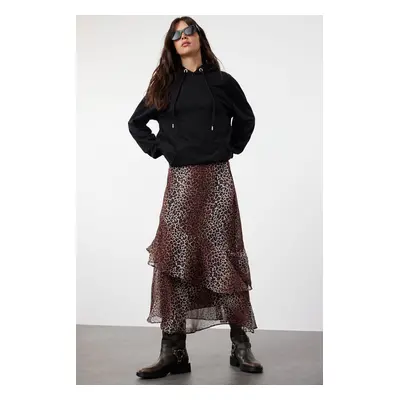 Trendyol Brown Leopard Patterned Lined Woven Skirt