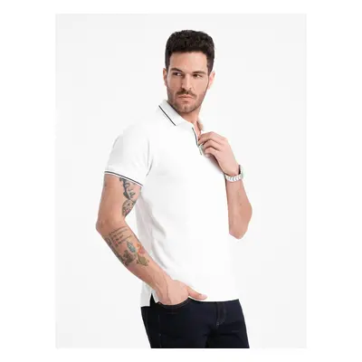 Ombre Men's pique knit polo shirt without buttons - white