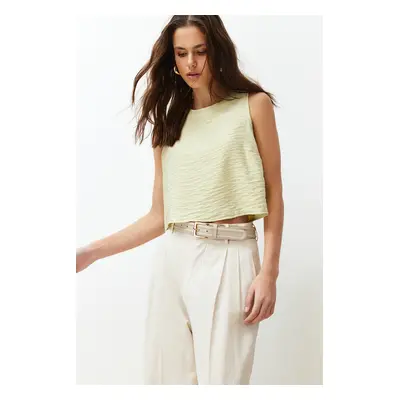 Trendyol Light Khaki Sleeveless Woven Linen Look Blouse