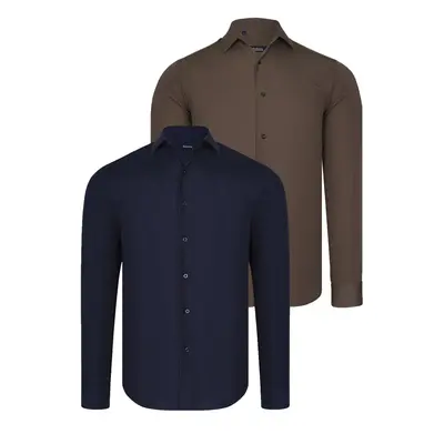 DUAL SET G726 DEWBERRY MENS SHIRT-NAVY BLUE-BROWN