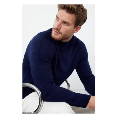 Trendyol Navy Blue Slim Fit Slim Cut Half Turtleneck Raglan Sleeve Plain Basic Knitwear Sweater