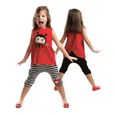 Denokids Red Ladybug Striped Girl's Summer T-shirt Capri Shorts Set